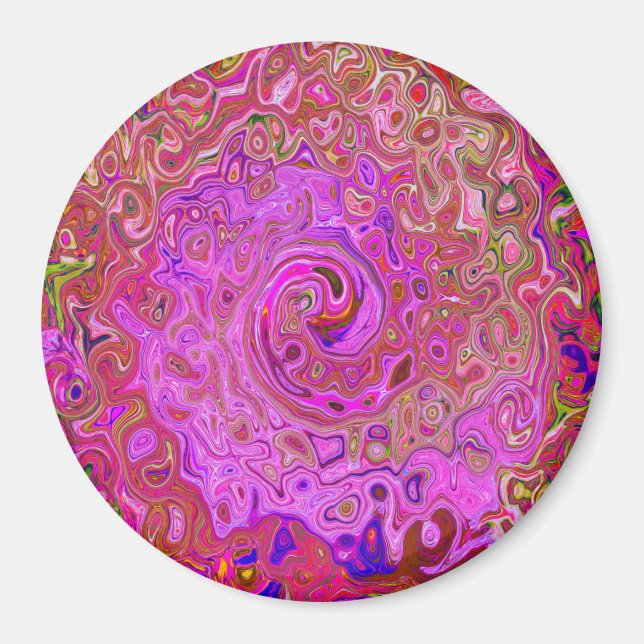 Shock rosa Mar Färg Abstrakt Retro Swirl Magnet (Framsidan)