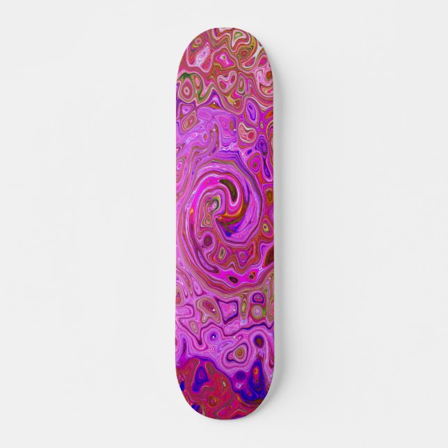 Shock rosa Mar Färg Abstrakt Retro Swirl Mini Skateboard Bräda 18,5 Cm (Framsida)