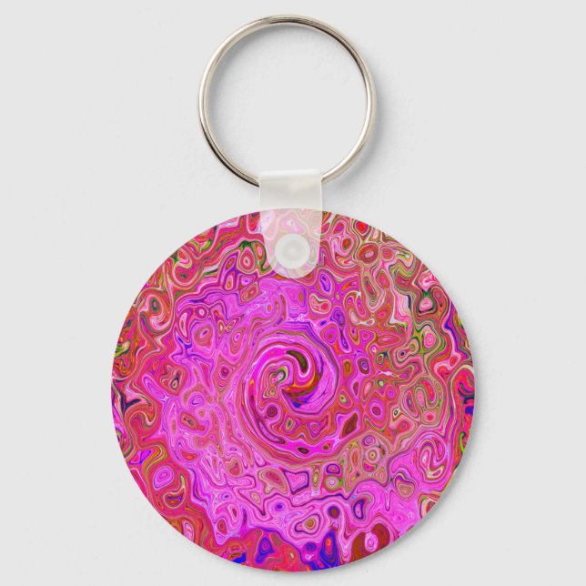 Shock rosa Mar Färg Abstrakt Retro Swirl Nyckelring (Framsida)