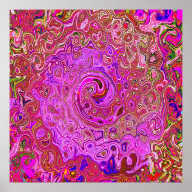 Shock rosa Mar Färg Abstrakt Retro Swirl Poster (Framsidan)