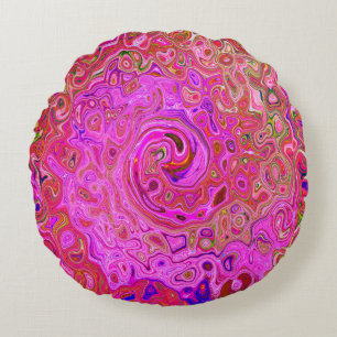 Shock rosa Mar Färg Abstrakt Retro Swirl Rund Kudde