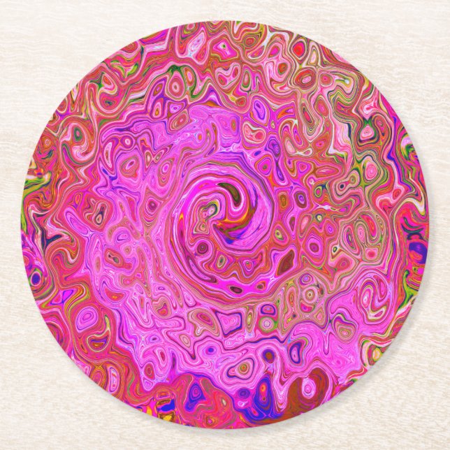 Shock rosa Mar Färg Abstrakt Retro Swirl Underlägg Papper Rund (Framsidan)