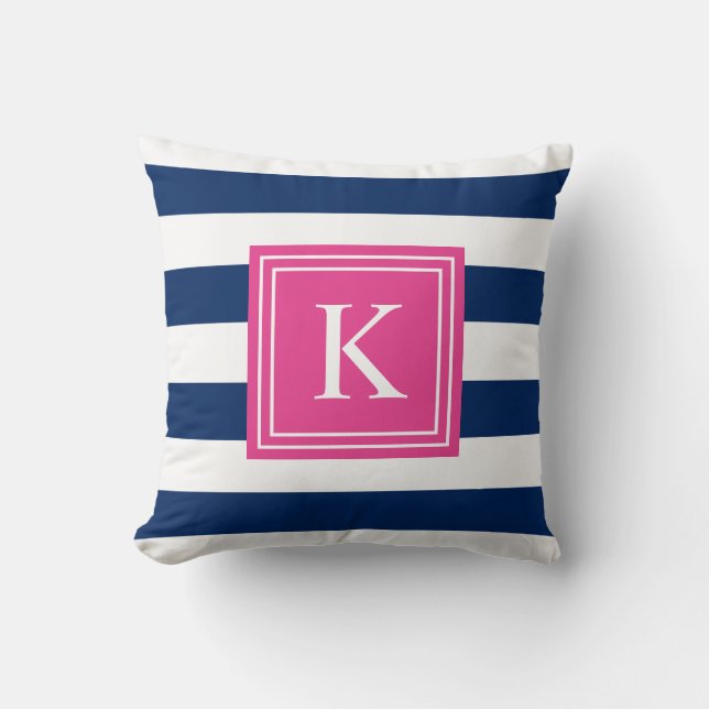Shock rosa & marin monogram stripe | DEKORATIV KUD Kudde (Framsida)