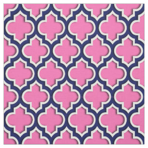 Shock rosa marinblåa marockanska Quatrefoil #5DS Tyg