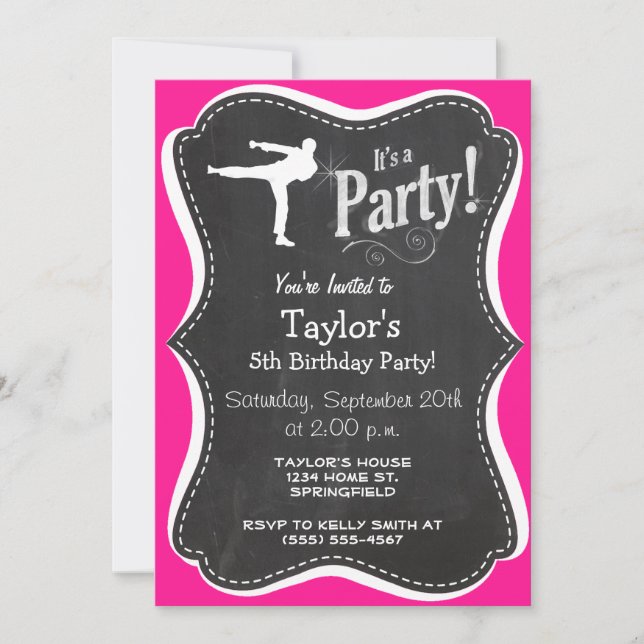 Shock rosa Martialkonst Inbjudningar (Framsida)