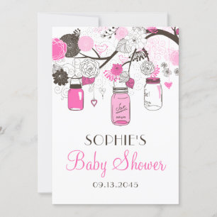Shock rosa Mason Burk Blommigt Baby Shower-inbjudn Inbjudningar