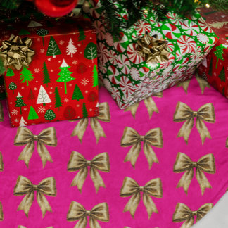 Shock rosa med Guld Glitter Bows Julgransmatta Borstad Polyester