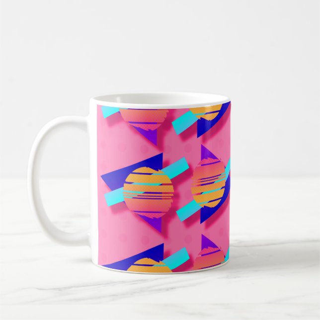 Shock rosa Memphis Neon Triangle Mönster Kaffemugg (Vänster)