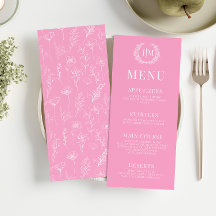Shock rosa-menyn för vit blommigt, elegant bröllop