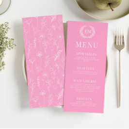 Shock rosa-menyn för vit blommigt, elegant bröllop