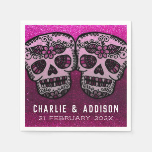 Shock rosa Metallic Glitter Black White Sugar Skul Pappersservett