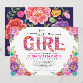 Shock rosa mexikanska Blommigten Baby Shower för f Inbjudningar