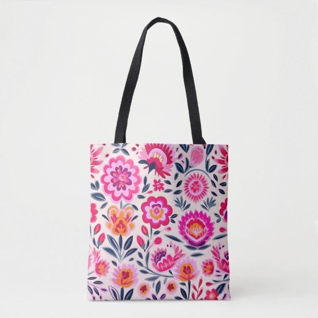 Shock rosa mexikanska blommor, Blommönster Chic Tygkasse (Framsida)