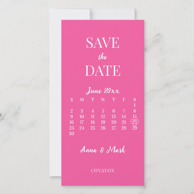 Shock rosa minimalistisk modern kalender Bröllop Spara Datumet (Framsida)