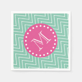 Shock rosa, Mint Grönt Chevron | Ditt monogram Pappersservett