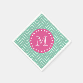 Shock rosa, Mint Grönt Chevron | Ditt monogram Pappersservett