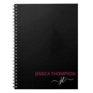 shock rosa Modern Black Simple Script Monogram Nam Anteckningsbok