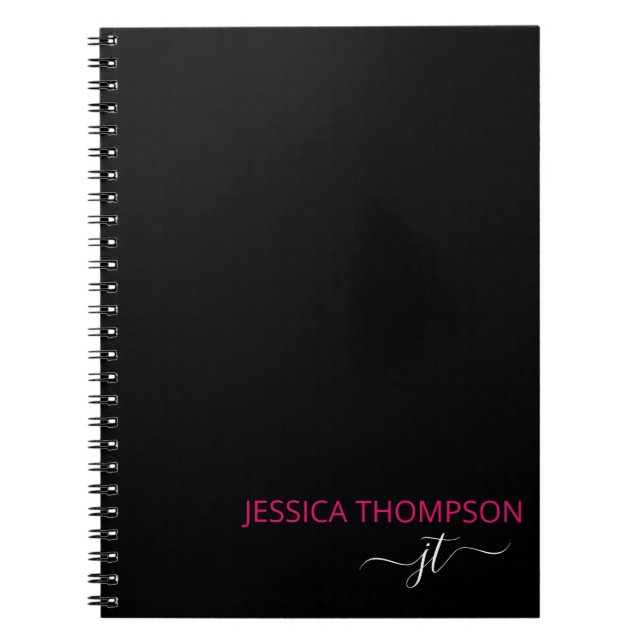shock rosa Modern Black Simple Script Monogram Nam Anteckningsbok (Framsidan)