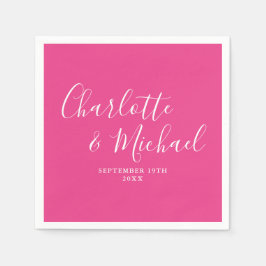 Shock rosa Modern Elegant Namnteckning Bröllop Pappersservett