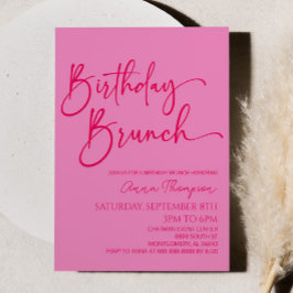 Shock rosa Modern Minimalist Birthday Brunch Party Inbjudningar