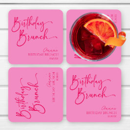 Shock rosa Modern Minimalist Birthday Brunch Party Underlägg Papper Kvadrat