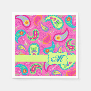 Shock rosa Modern Paisley Monogram Pappersservett