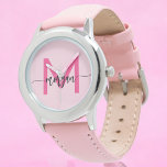 Shock rosa Modern Script Girls Monogram Namn Armbandsur<br><div class="desc">Tillbehör med elegans med vår Shock rosa Modern Script Girls Monogram Namn Watch! Den här snyggten har ett dynamiskt shock rosa ansikte, personlig med ditt namn i ett modernt chic-skript för ett unikt anpassningsbar. Perfekt för att lägga till ett popup-fönster med färg till valfri enhet kombinerar mode med funktioner. Vakten...</div>