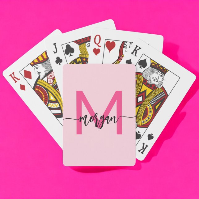 Shock rosa Modern Script Girly Monogram Namn Casinokort (Skapare uppladdad)