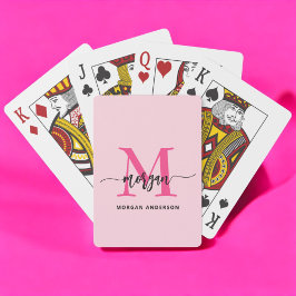 Shock rosa Modern Script Girly Monogram Namn Casinokort