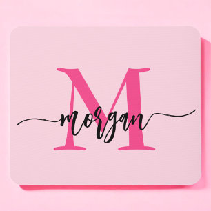 Shock rosa Modern Script Girly Monogram Namn Musmatta