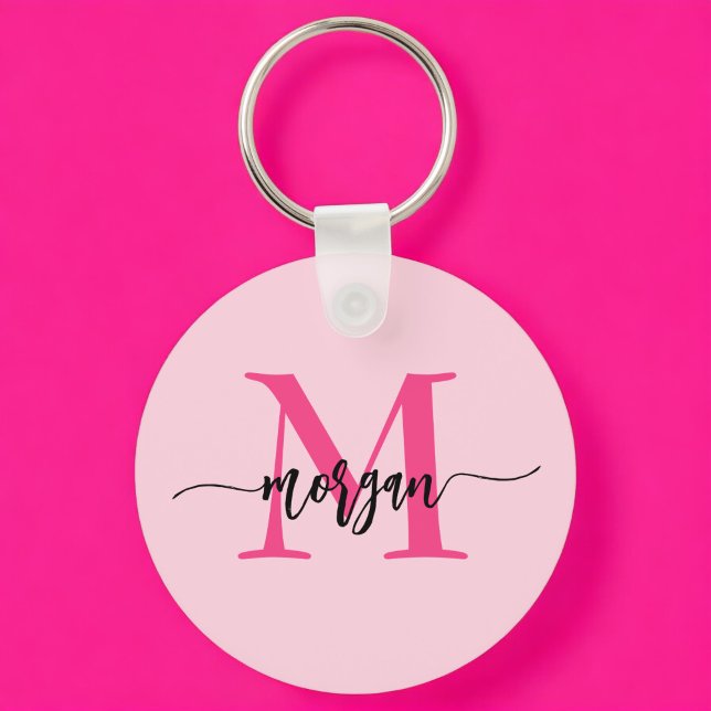 Shock rosa Modern Script Girly Monogram Namn Nyckelring (Skapare uppladdad)