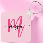 Shock rosa Modern Script Girly Monogram Namn Nyckelring<br><div class="desc">Behålla nycklar i stil med vår Shock rosa, moderna skriptkedja med gigantiskt monogram Namn-nyckelkedja! Den här nyckelkedjan har en sjudande shock rosa och är en personlig med ditt namn i ett modernt skript i chicen för en anpassningsbar och ett modest tryck. Perfekt för att tillföra lite luft till nycklar eller...</div>
