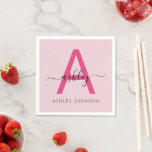 Shock rosa Modern Script Girly Monogram Namn Pappersservett<br><div class="desc">Lägg till lite elegans till alla firande med dessa personlig blöjor med ett modernt shock rosa monogram. Den snygga kombinationen av det fetstilta inledande och skriptteckensnittet skapar en slående bild som kompletterar alla särskilda tillfällen - från möhippor till chic. Oavsett om du planerar en sofistikerad soirée eller lägger till en...</div>