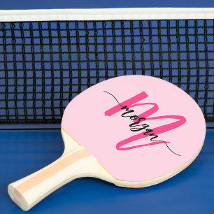 Shock rosa Modern Script Girly Monogram Namn Pingisracket