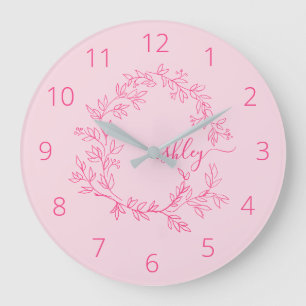 Shock rosa Modern Script Girly Monogram Namn Stor Klocka