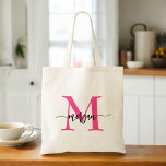 Shock rosa Modern Script Girly Monogram Namn Tygkasse<br><div class="desc">Bär med dig det du behöver i stil med vår Shock rosa Modern Script Girly Monogram Namn Tote Bag! Den här shock rosa har en fetstilt design och är en personlig med ditt namn i ett modernt skript i chicen för ett trendig, ett anpassningsbar utseende. Perfekt för inköp, skola eller...</div>