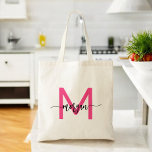 Shock rosa Modern Script Girly Monogram Namn Tygkasse<br><div class="desc">Bär med dig det du behöver i stil med vår Shock rosa Modern Script Girly Monogram Namn Tote Bag! Den här shock rosa har en fetstilt design och är en personlig med ditt namn i ett modernt skript i chicen för ett trendig, ett anpassningsbar utseende. Perfekt för inköp, skola eller...</div>