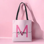 Shock rosa Modern Script Girly Monogram Namn Tygkasse<br><div class="desc">Bär med dig det du behöver i stil med vår Shock rosa Modern Script Girly Monogram Namn Tote Bag! Den här shock rosa har en fetstilt design och är en personlig med ditt namn i ett modernt skript i chicen för ett trendig, ett anpassningsbar utseende. Perfekt för inköp, skola eller...</div>