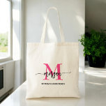 Shock rosa Modern Script Girly Monogram Namn Tygkasse<br><div class="desc">Bär med dig det du behöver i stil med vår Shock rosa Modern Script Girly Monogram Namn Tote Bag! Den här shock rosa har en fetstilt design och är en personlig med ditt namn i ett modernt skript i chicen för ett trendig, ett anpassningsbar utseende. Perfekt för inköp, skola eller...</div>