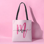 Shock rosa Modern Script Girly Monogram Namn Tygkasse<br><div class="desc">Bär med dig det du behöver i stil med vår Shock rosa Modern Script Girly Monogram Namn Tote Bag! Den här shock rosa har en fetstilt design och är en personlig med ditt namn i ett modernt skript i chicen för ett trendig, ett anpassningsbar utseende. Perfekt för inköp, skola eller...</div>