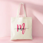 Shock rosa Modern Script Girly Monogram Namn Tygkasse<br><div class="desc">Bär med dig det du behöver i stil med vår Shock rosa Modern Script Girly Monogram Namn Tote Bag! Den här shock rosa har en fetstilt design och är en personlig med ditt namn i ett modernt skript i chicen för ett trendig, ett anpassningsbar utseende. Perfekt för inköp, skola eller...</div>