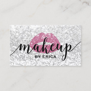 Shock rosa Modern Silver Sequins Makeup Artist Visitkort