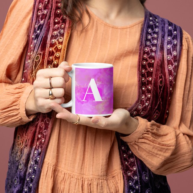 Shock rosa Modern Watercolor Girly Monogram Kaffemugg (Skapare uppladdad)
