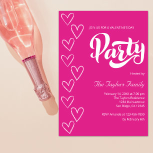 Shock rosa Modern White Hearts Valentine Day Party Inbjudningar