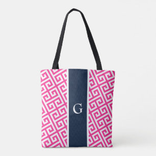 shock rosa Monogram Grekiska Nyckel Tote Bag Tygkasse