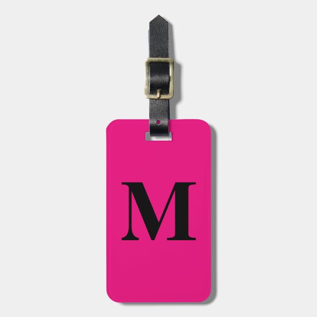 Shock rosa Monogram Initialer Gift Party Favor Gir Bagagebricka (Vertikal Framsida)