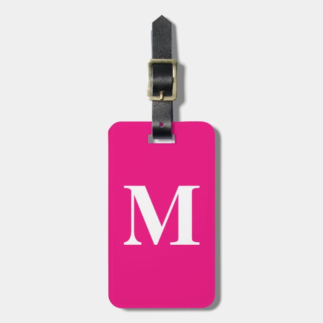 Shock rosa Monogram Initialer Namn Anpassningsbar  Bagagebricka (Vertikal Framsida)