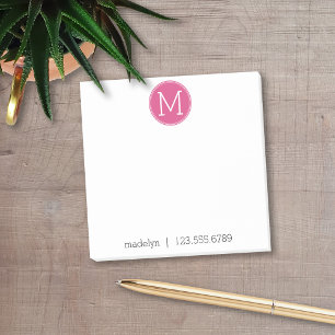 Shock rosa Monogram med namn och kontaktnummer Post-it Block