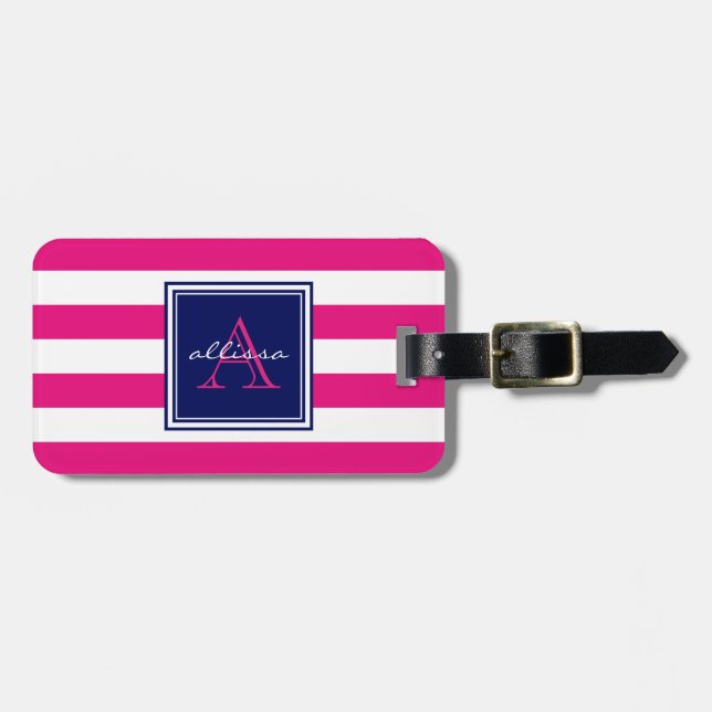 Shock rosa Monogrammed Awning Rand Bagagebricka (Horisontell Framsida)