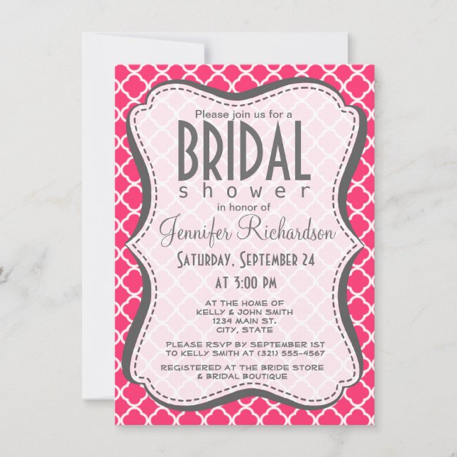 Shock rosa Moroccan Quatrefoil Inbjudningar (Framsida)